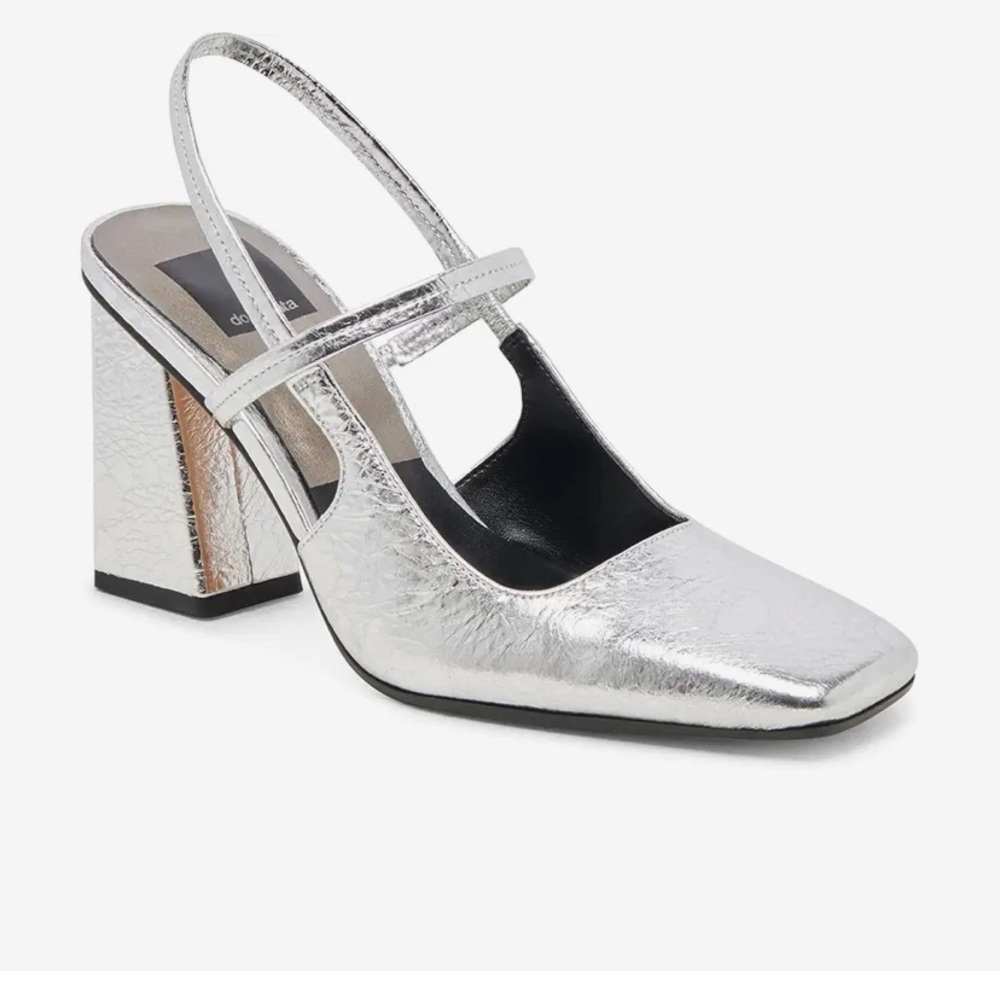 Dolce Vita Soyer Distressed Silver Leather Block Heels Pumps Mules Sling 8.5